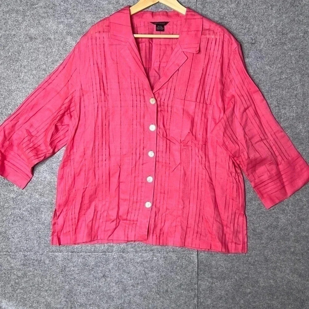Multiples pink linen button down size (4)Plus size 4x NWOT